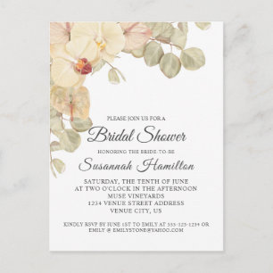 Carte Postale Baby Shower Fleurs Neutres d'Orchidées et d'Eucaly