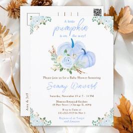 Carte Postale Baby shower Floral Citrouille bleu
