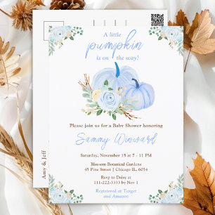 Carte Postale Baby shower Floral Citrouille bleu