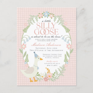 Carte Postale Baby shower Floral En vichy d'oie soie rose