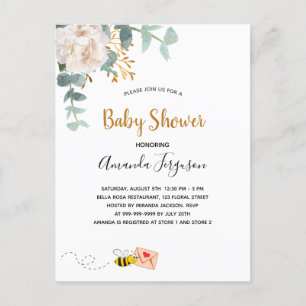 Carte Postale Baby shower floral verdure blanche mignonne maman 