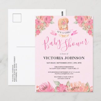 Carte Postale Baby shower forestier d'écureuil floral de Boho do