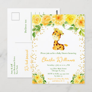 Carte Postale Baby Shower Genre Neutre Girafe