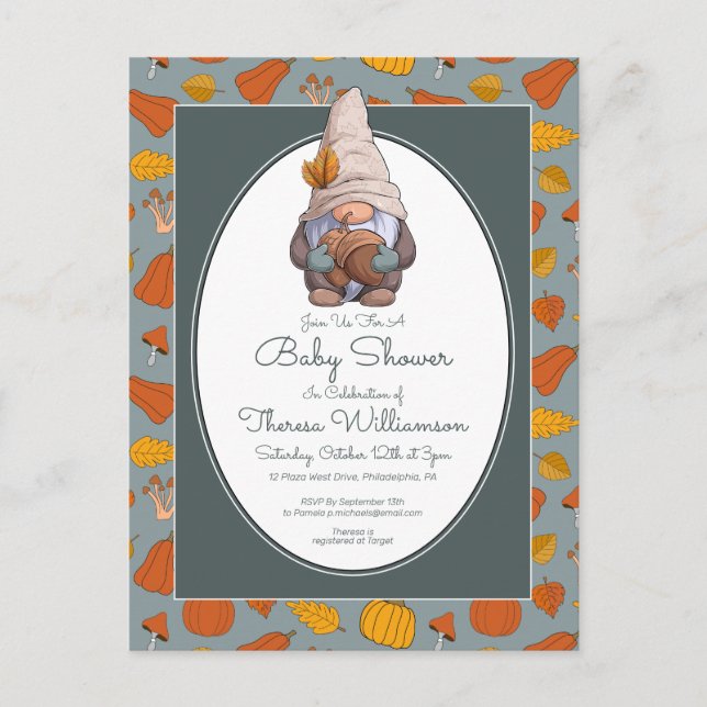 Carte Postale Baby shower | Gnome automne automne automne (Devant)