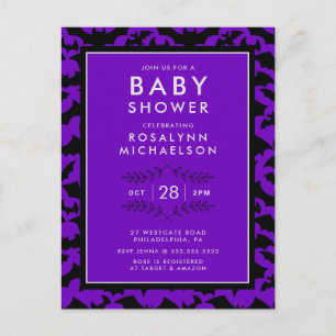 Carte Postale Baby shower   Halloween Purple Bat Motif Postca