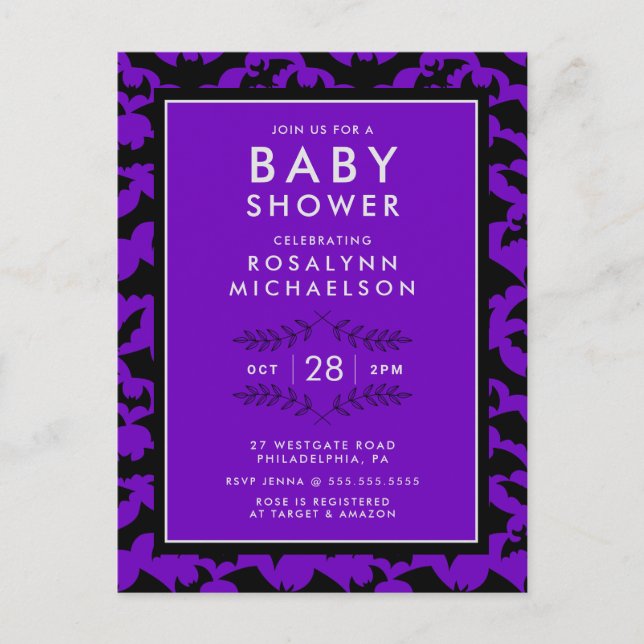Carte Postale Baby shower | Halloween Purple Bat Motif Postca (Devant)