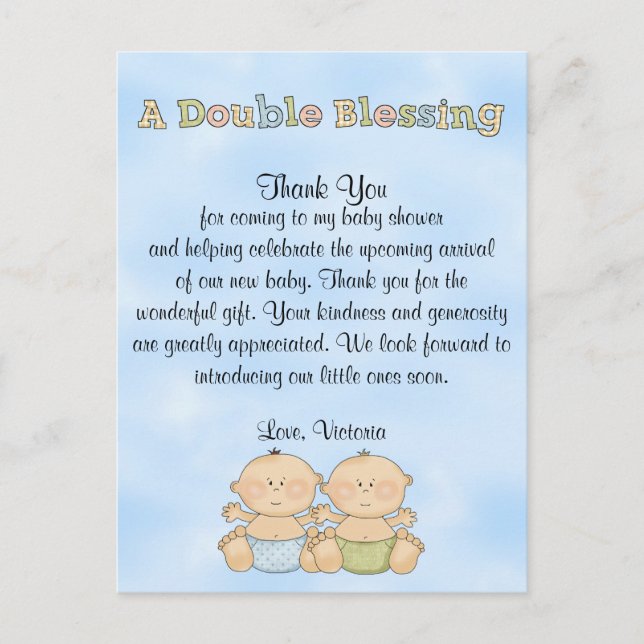 Carte Postale Baby shower jumeaux (Devant)