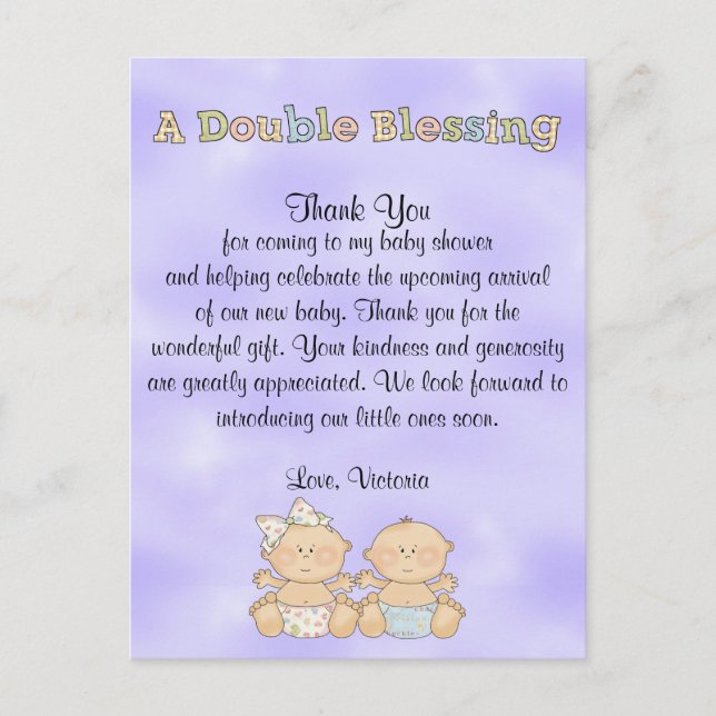 Carte Postale Baby shower jumeaux fille garçon (Devant)