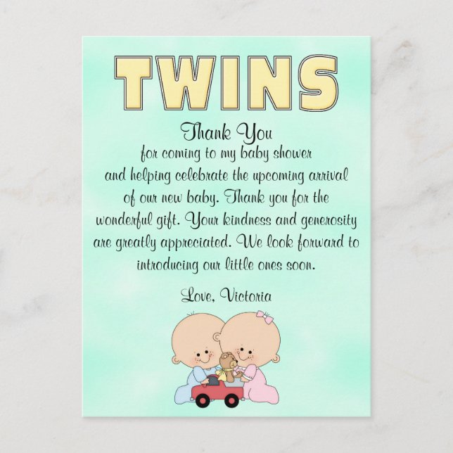 Carte Postale Baby shower jumeaux fille garçon (Devant)