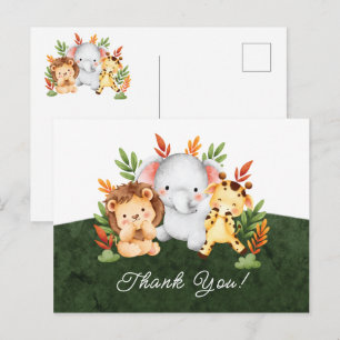 Carte postale Baby shower Jungle Animaux Merci