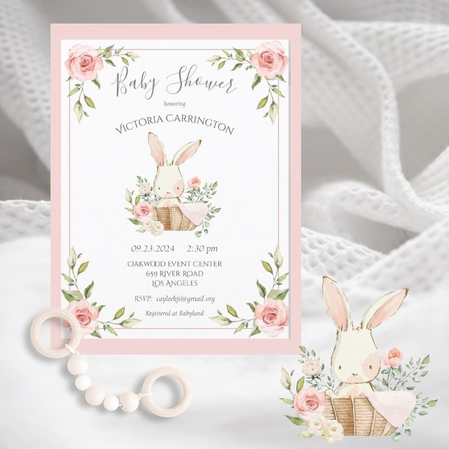 Carte Postale Baby shower lapin à lapin rose (Créateur téléchargé)