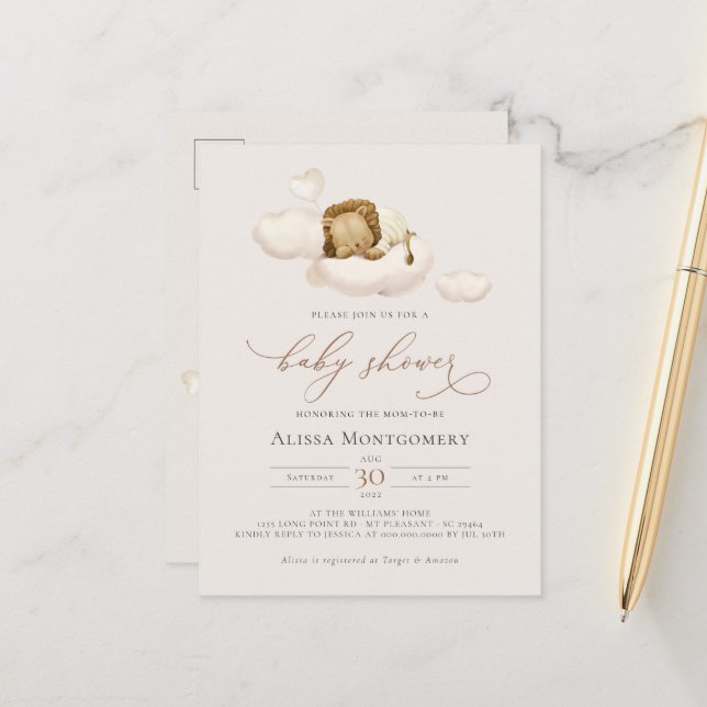 Carte Postale Baby shower Lion (Devant/Arrière en situation)