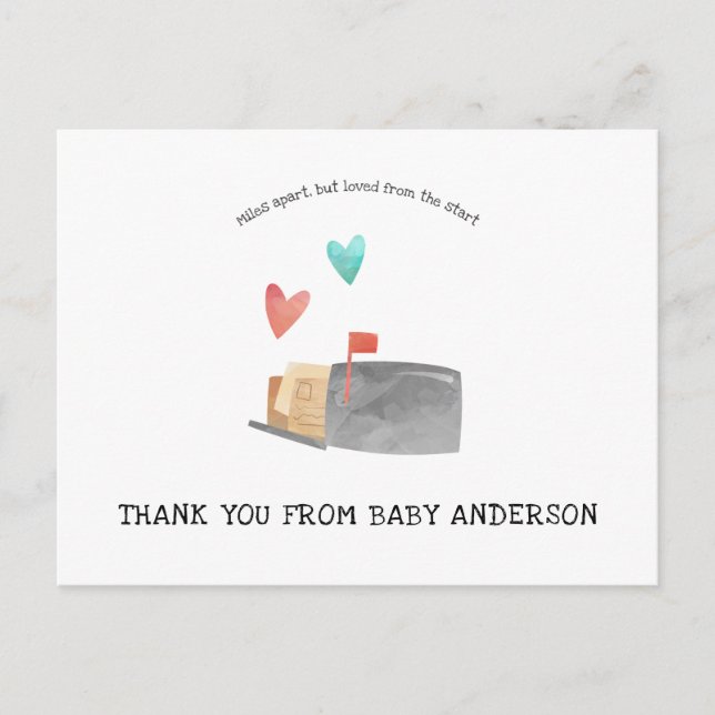 Carte Postale Baby shower longue distance par Merci de courrier (Devant)