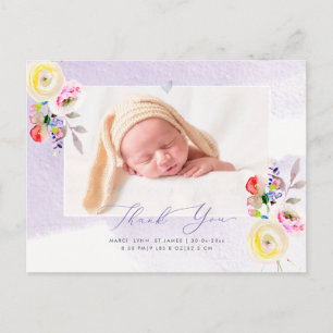 Carte Postale Baby shower Merci Aquarelle Roses Jaunes