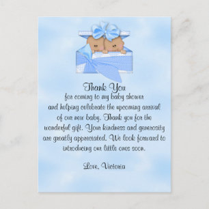 Carte Postale baby shower Merci C'est Twins Boy Ethnic