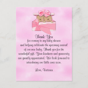 Carte Postale baby shower Merci C'est Twins Girl Ethnic