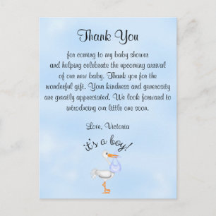 Carte Postale baby shower Merci C'est un garçon bébé garçon cigo