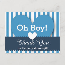 Carte Postale BABY SHOWER MERCI Coeurs Rayures V05 BLEU