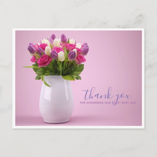 Carte Postale Baby shower Merci de bouquet de fleurs (Devant)