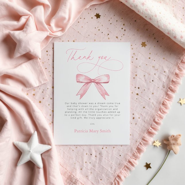 Carte Postale Baby shower Merci de fille rose PotCard (Pink Bow Girl Baby Shower Thank You PostCard)