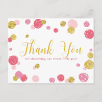 Baby shower Merci Pois en or rose doux