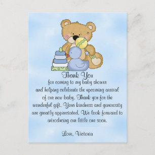 Carte Postale baby shower Merci Teddy Bear