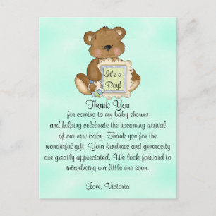 Carte Postale baby shower Merci Teddy Bear