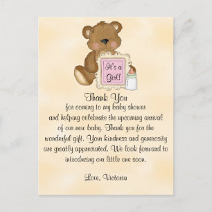 Carte Postale baby shower Merci Teddy Bear
