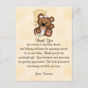 Carte Postale baby shower Merci Teddy Bear