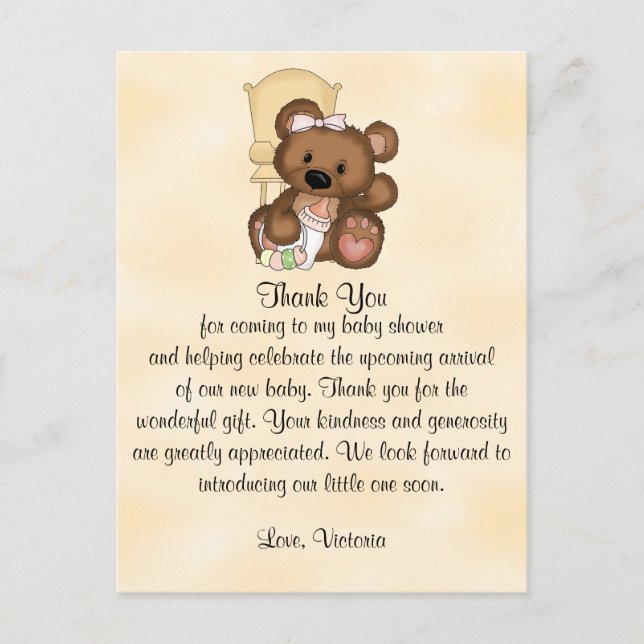 Carte Postale Baby shower Merci Teddy Bear (Devant)