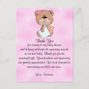 Carte Postale baby shower Merci Teddy Bear