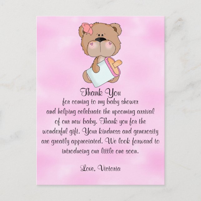 Carte Postale Baby shower Merci Teddy Bear (Devant)