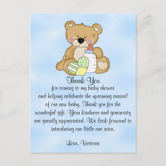 Carte Postale Baby shower Merci Teddy Bear (Devant)