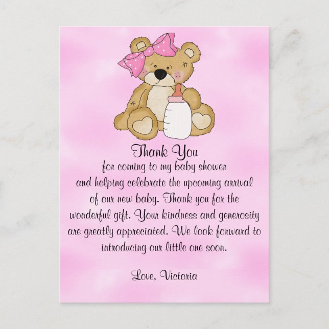 Carte Postale Baby shower Merci Teddy Bear (Devant)