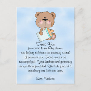 Carte Postale baby shower Merci Teddy Bear