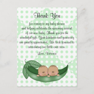 Carte Postale baby shower Merci Twin Peas in a Pod
