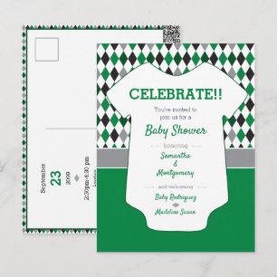 Carte Postale Baby shower Motif Jacquard vert et noir
