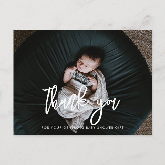 Carte Postale Baby shower noir moderne contemporain merci (Devant)