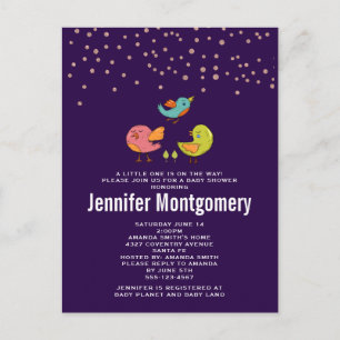 Carte Postale Baby Shower Oiseaux Fantaisistes Mignons Colorés