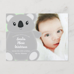 Carte Postale Baby shower Ours de Koala