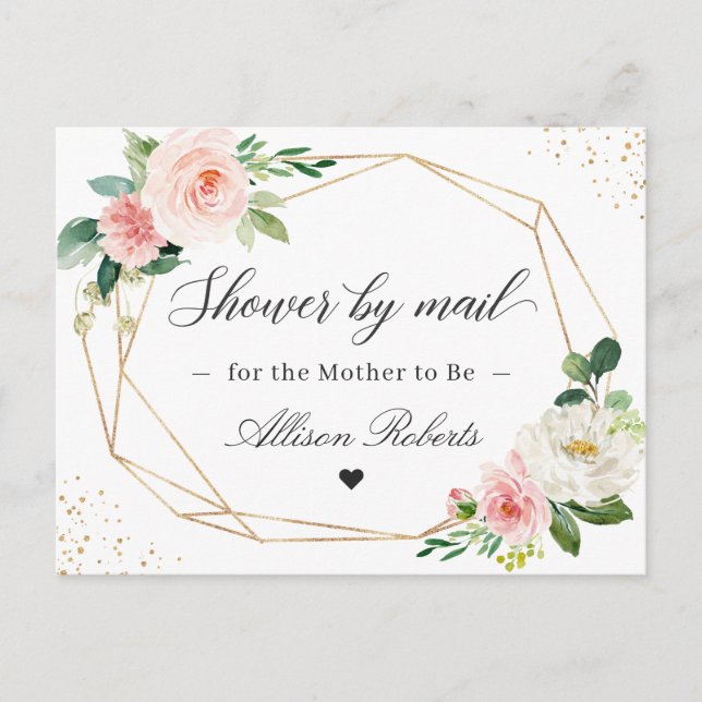 Carte Postale baby shower Par Courrier Géométrique Blush Rose Fl (Devant)