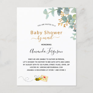 Carte Postale Baby shower par mail eucalyptus vert maman à abeil
