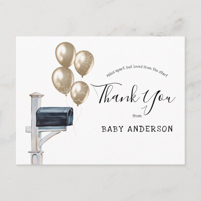 Carte Postale Baby shower par Mail Gold Balloons Merci (Devant)