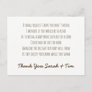 Carte Postale Baby shower Poem Card de demande de livre personna