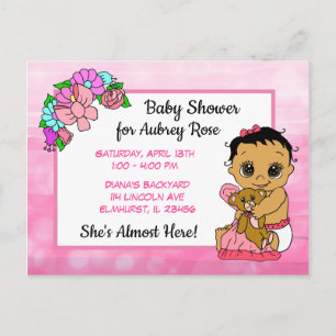 Carte Postale Baby shower pour fille, Pink Bow Ethnic Baby