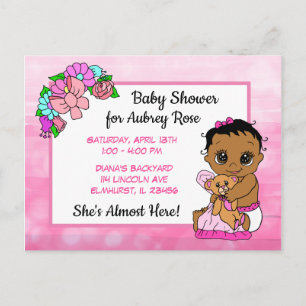 Carte Postale Baby shower pour fille, Pink Bow Ethnic Baby Invit