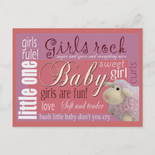 Carte postale baby shower rock filles