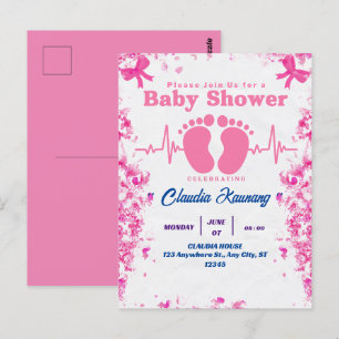 Carte Postale Baby shower rose et bleu fille