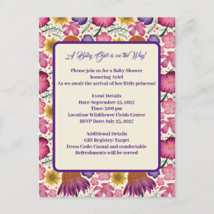 Carte Postale Baby shower rose Fleur sauvage charmant