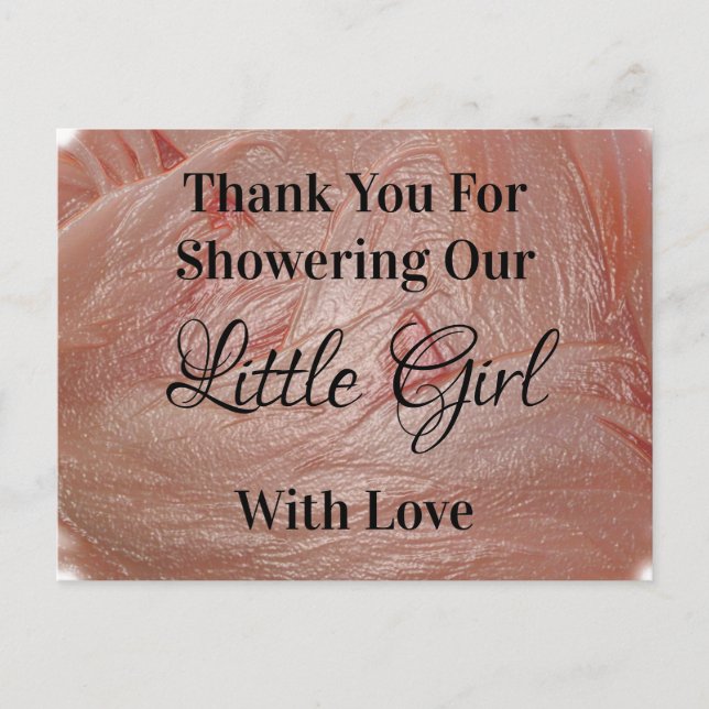 Carte Postale Baby Shower Rose Pâle Fille Élégant Merci (Devant)